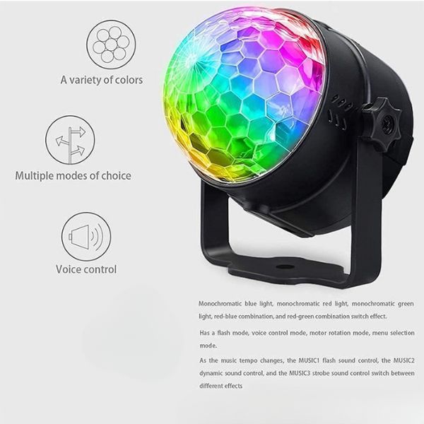 Proiector Disco LED Mercaton, RGB, Senzori de Sunet, 7 Moduri de iluminare, 9 x 8,5 cm