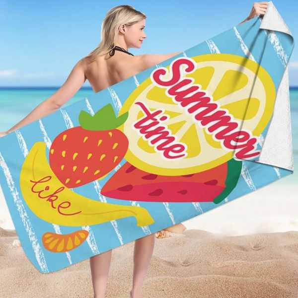Prosop de Baie Mercaton, Dreptunghiular, din Microfibra, Uscare Rapida, Model cu Fructe, 266 g/m², 150 x 70 cm