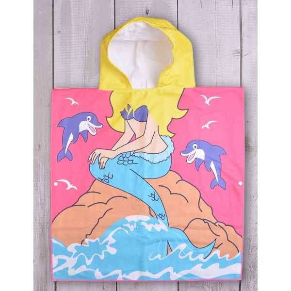 Prosop de Baie Mercaton, Pentru Copii, Tip Halat, din Microfibra, Model cu Sirena, 250 g/m², 58 x 57 cm