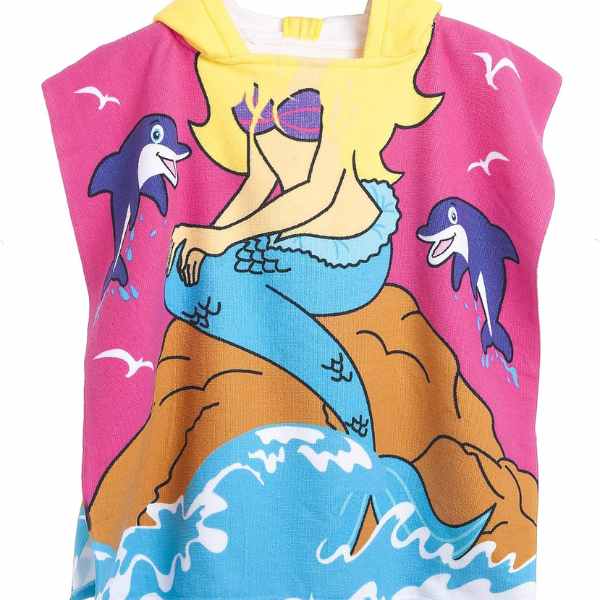 Prosop de Baie Mercaton, Pentru Copii, Tip Halat, din Microfibra, Model cu Sirena, 250 g/m², 58 x 57 cm
