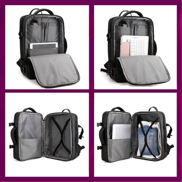 Rucsac extensibil Mercaton, compatibil cu laptop-uri pana la 17.3″, Port USB, Waterproof, Travel Size, Negru