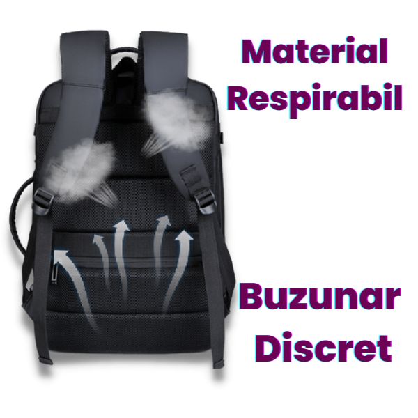 Rucsac extensibil Mercaton, compatibil cu laptop-uri pana la 17.3″, 29L – 39L, Port USB, Waterproof, Travel Size, Anti-Furt, Negru
