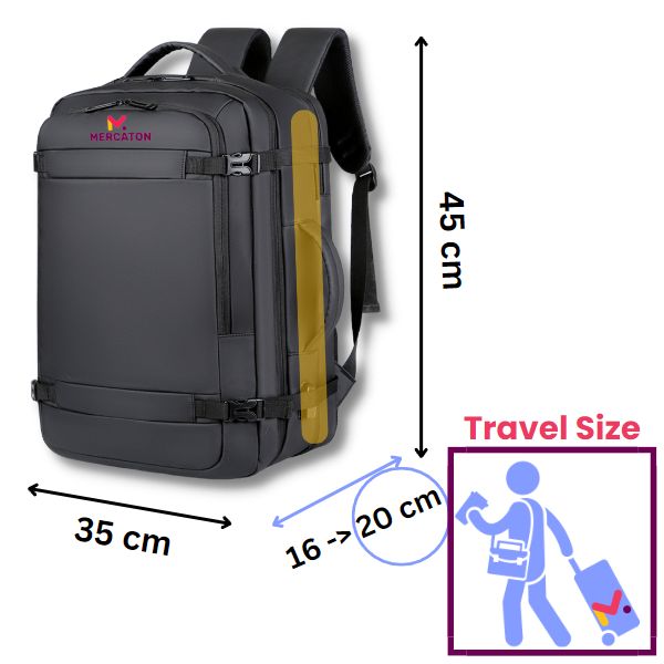 Rucsac extensibil Mercaton, compatibil cu laptop-uri pana la 17.3″, 29L – 39L, Port USB, Waterproof, Travel Size, Anti-Furt, Negru