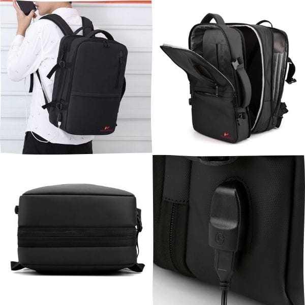 Rucsac extensibil Mercaton, compatibil cu laptop-uri pana la 17.3″, Port USB, Waterproof, Travel Size, Negru