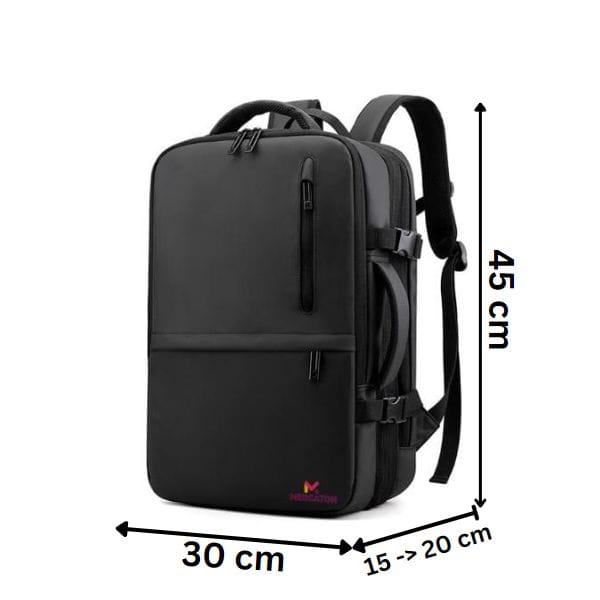 Rucsac extensibil Mercaton, compatibil cu laptop-uri pana la 17.3″, Port USB, Waterproof, Travel Size, Negru