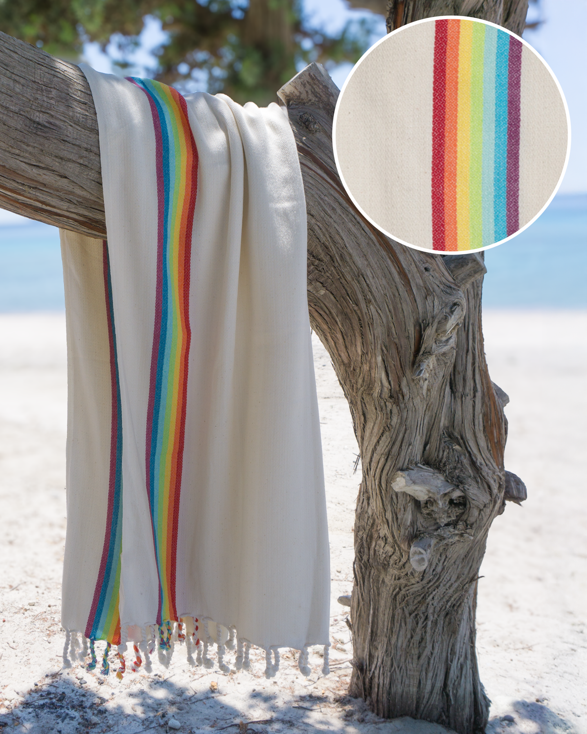 BAMBOO RAINBOW Beach Towel, Turkish Hammam Towel, Spa & Sauna Towel / Made of Bamboo and Cotton / Beige-0