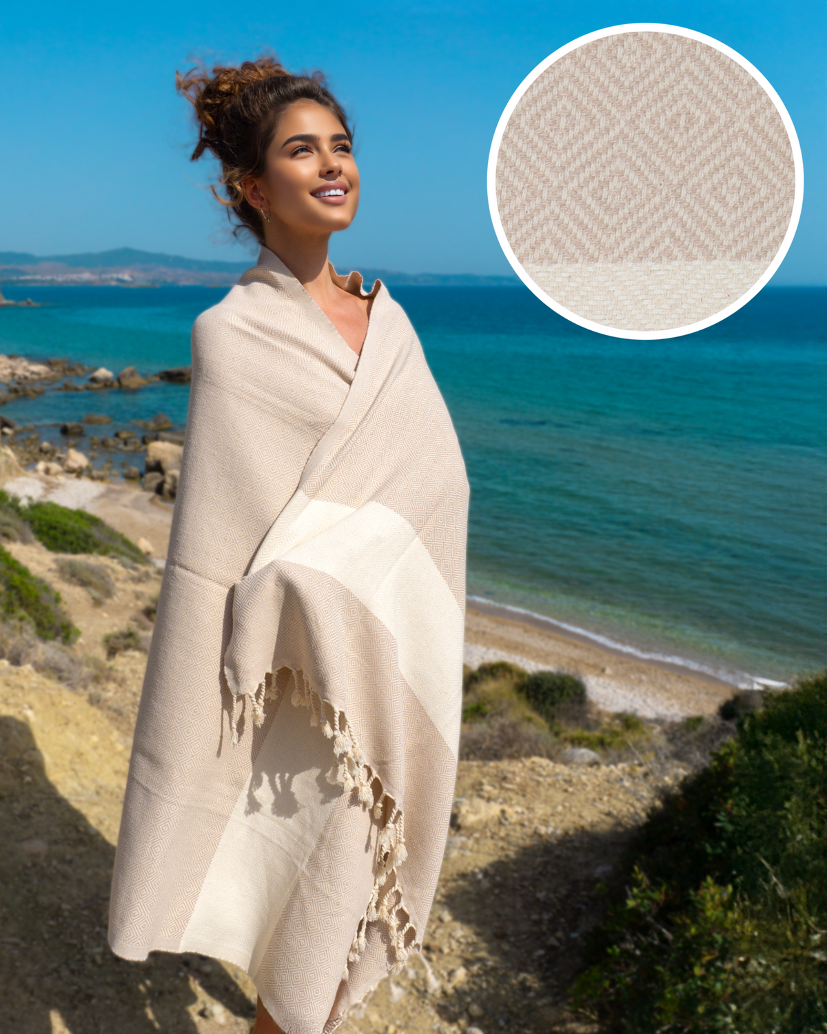 DIAMANT Hammam Towel, Beach Towel, Pestemal - Beige-0