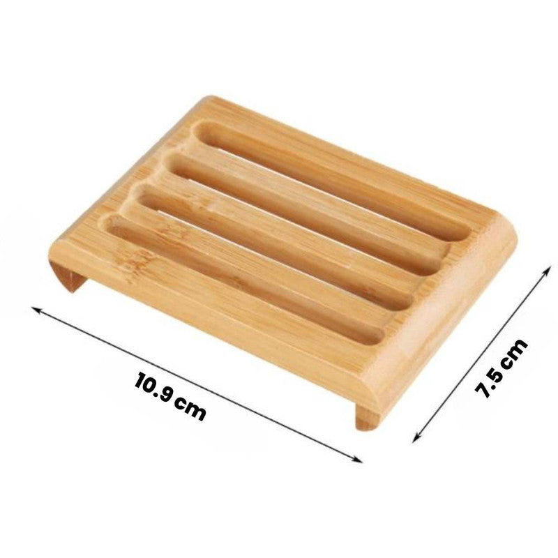 Sapuniera din lemn natural Bambus, anti-derapanta, drenaj apa, 10.9 x 7.5 cm, Maro