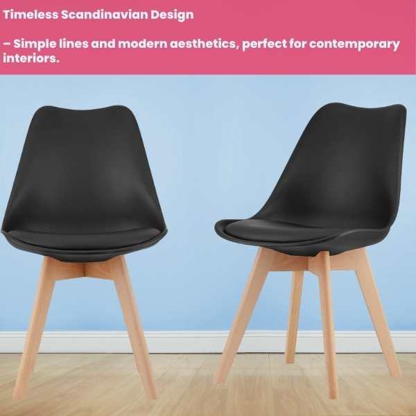 Scaun Mercaton Grosseto, Stil Scandinav cu Picioare din Lemn, Sezut din PP si Perna din Piele Ecologica, Maxim 120 Kg, 49 x 45 x 82 cm, Negru