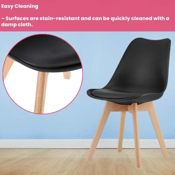 Scaun Mercaton Grosseto, Stil Scandinav cu Picioare din Lemn, Sezut din PP si Perna din Piele Ecologica, Maxim 120 Kg, 49 x 45 x 82 cm, Negru