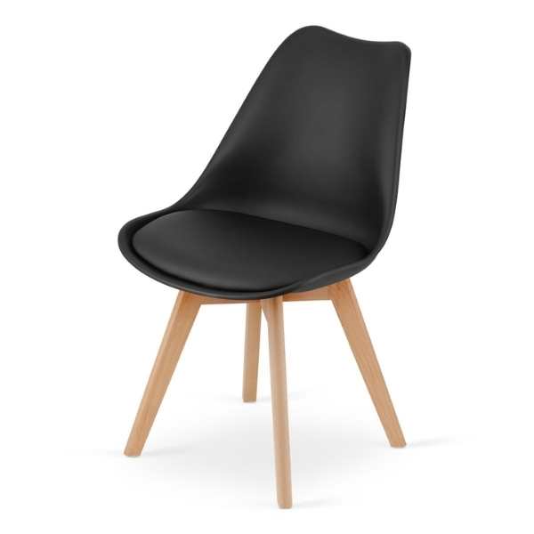 Scaun Mercaton Grosseto, Stil Scandinav cu Picioare din Lemn, Sezut din PP si Perna din Piele Ecologica, Maxim 120 Kg, 49 x 45 x 82 cm, Negru