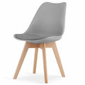 Scaun Mercaton Grosseto, Stil Scandinav cu Picioare din Lemn, Sezut din PP si Perna din Piele Ecologica, Maxim 120 Kg, 49 x 45 x 82 cm, Gri Deschis