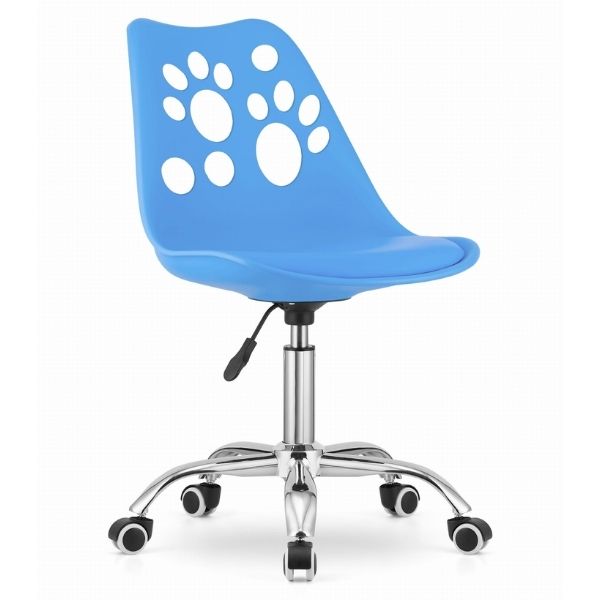 Scaun de Birou, Pivotant si Rotativ, cu 5 Roti din Cauciuc, Perna din Piele Ecologica si Sezut din PP, Cadru Metalic, 50 x 57 x 94 cm, Albastru