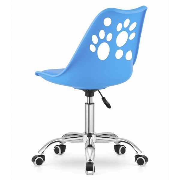 Scaun de Birou, Pivotant si Rotativ, cu 5 Roti din Cauciuc, Perna din Piele Ecologica si Sezut din PP, Cadru Metalic, 50 x 57 x 94 cm, Albastru