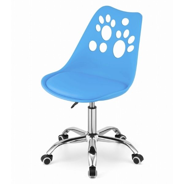 Scaun de Birou, Pivotant si Rotativ, cu 5 Roti din Cauciuc, Perna din Piele Ecologica si Sezut din PP, Cadru Metalic, 50 x 57 x 94 cm, Albastru