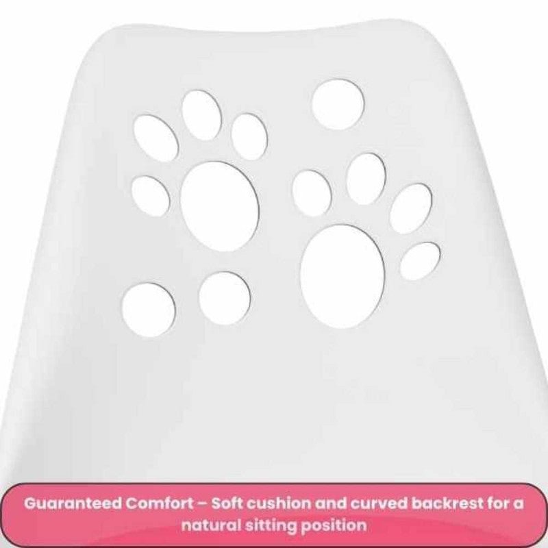 Scaun de Birou cu 5 Roti din Cauciuc, Perna din Piele Ecologica si Sezut din PP, Cadru Aluminiu, 50 x 60 x 89 cm, Alb cu Roz si Casti Wireless cu LED si Slot Card, Model Urechi Pisica, Roz