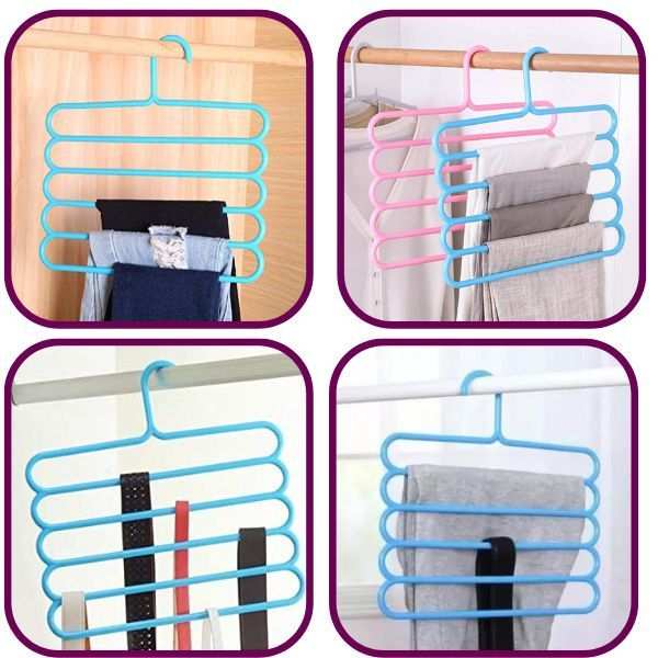 Set 10 Umerase Mercaton din Plastic, cu 5 Pozitii, Pentru Pantaloni, Fuste sau Cravate, 31 x 31 cm, Albastru