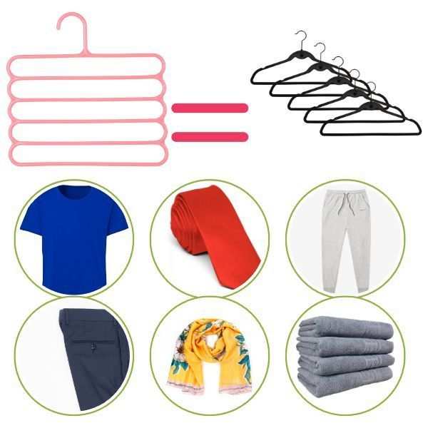 Set 10 Umerase Mercaton din Plastic, cu 5 Pozitii, Pentru Pantaloni, Fuste sau Cravate, 31 x 31 cm, Roz