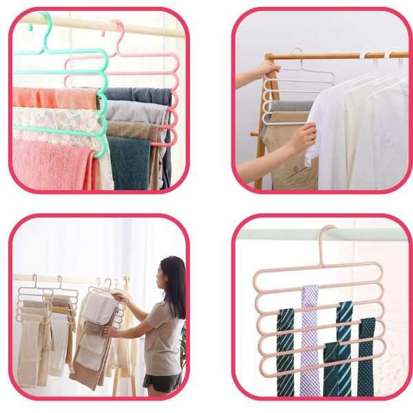 Set 10 Umerase Mercaton din Plastic, cu 5 Pozitii, Pentru Pantaloni, Fuste sau Cravate, 31 x 31 cm, Roz