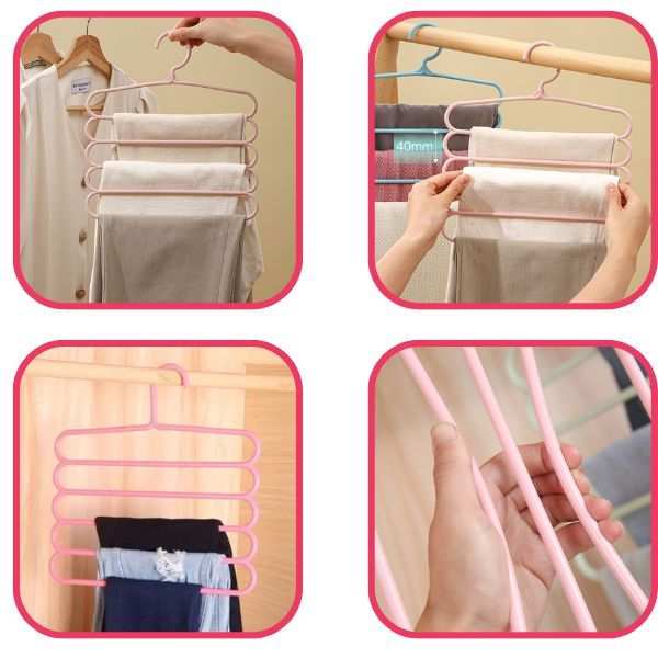 Set 20 Umerase Mercaton din Plastic, cu 5 Pozitii, Pentru Pantaloni, Fuste sau Cravate, 31 x 31 cm, Roz