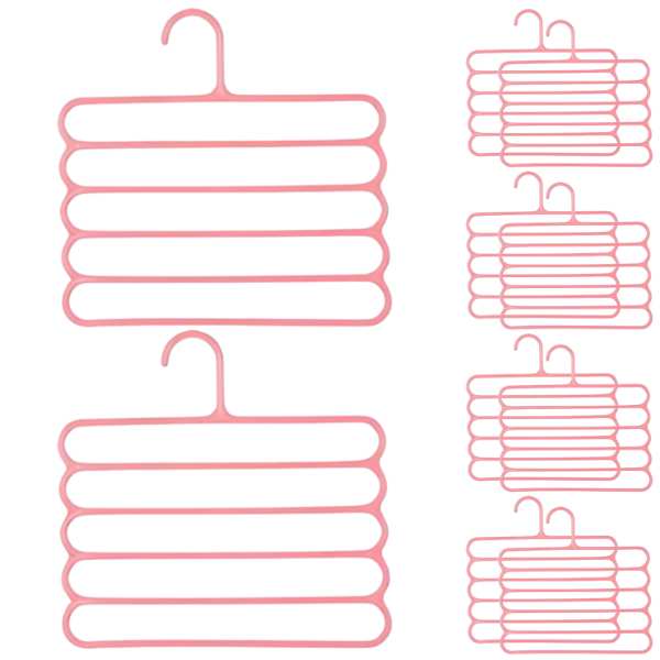 Set 10 Umerase Mercaton din Plastic, cu 5 Pozitii, Pentru Pantaloni, Fuste sau Cravate, 31 x 31 cm, Roz