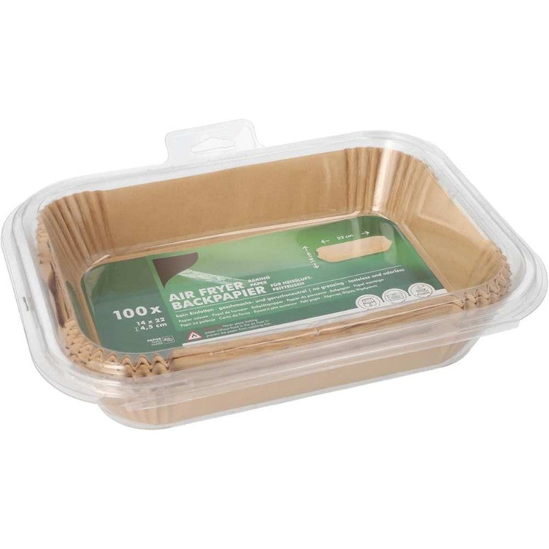 Set 100 Hartii de Copt pentru Airfryer cu Corp Dublu, Forma Dreptunghiular, 40 g/m², 14 x 22 cm