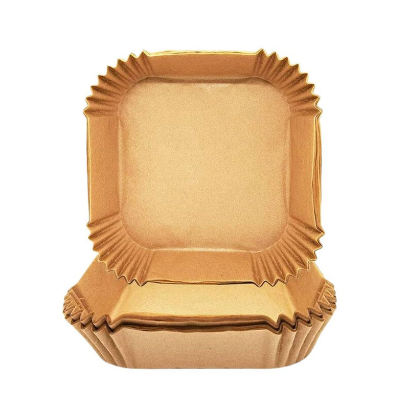 Set 100 Hartii de copt sau prajit pentru Airfryer, Forma patrat, in suport de plastic cu capac, 20 x 20 cm