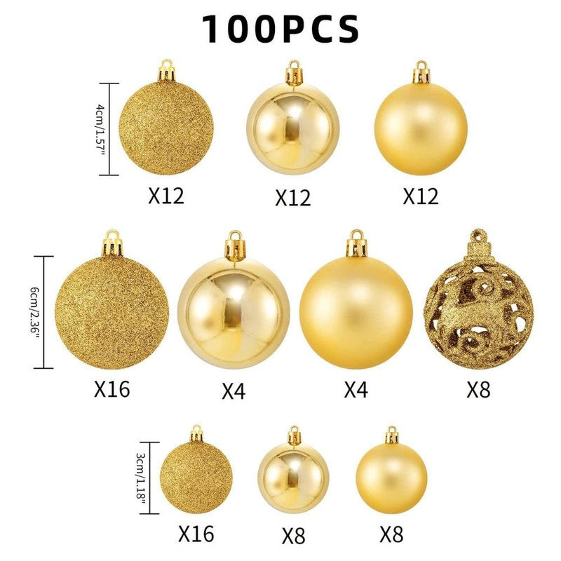 Set 101 Globuri Aurii pentru bradul de Craciun, Diametre Globuri: 6/4/3 cm