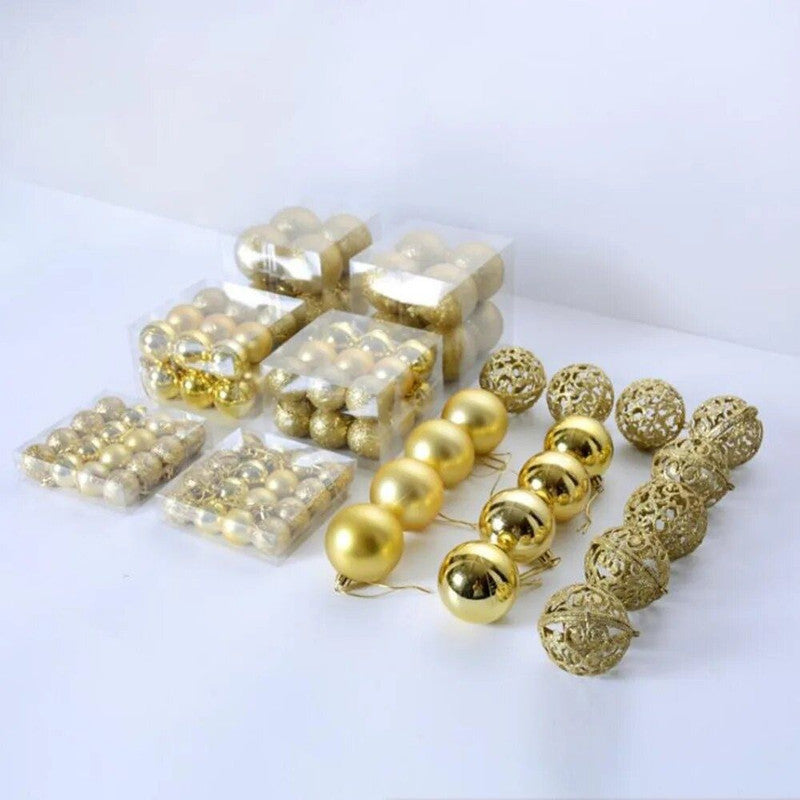 Set 101 Globuri Aurii pentru bradul de Craciun, Diametre Globuri: 6/4/3 cm