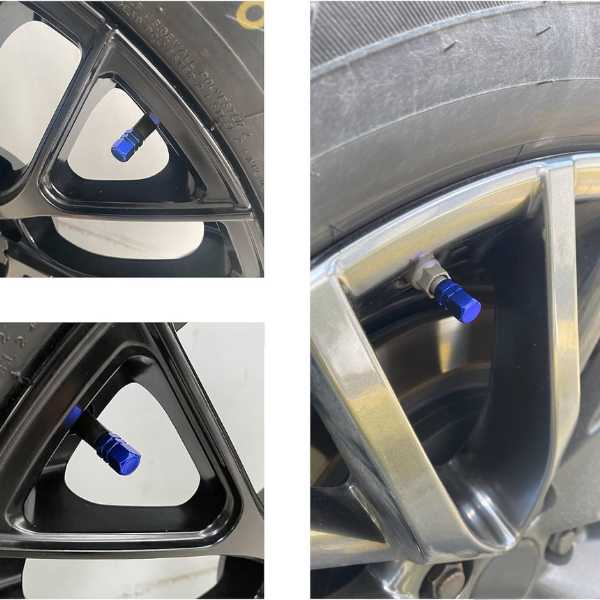 Set 12 Capace Hexagonale pentru Valva Auto, Aliaj Aluminiu, Lungime 1.8 cm, Albastru