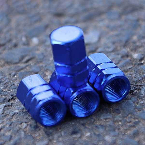 Set 12 Capace Hexagonale pentru Valva Auto, Aliaj Aluminiu, Lungime 1.8 cm, Albastru