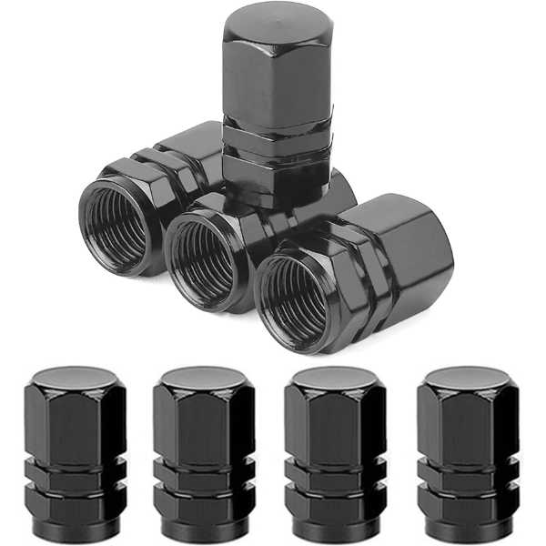 Set 12 Capace Hexagonale pentru Valva Auto, Aliaj Aluminiu, Lungime 1.8 cm, Negru