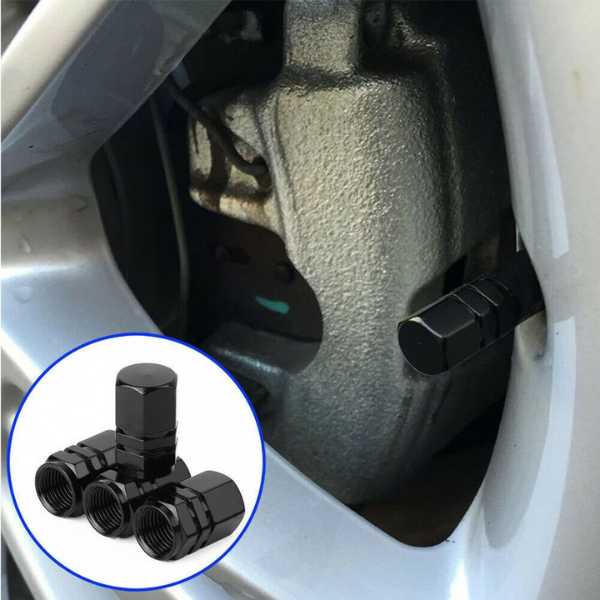 Set 12 Capace Hexagonale pentru Valva Auto, Aliaj Aluminiu, Lungime 1.8 cm, Negru