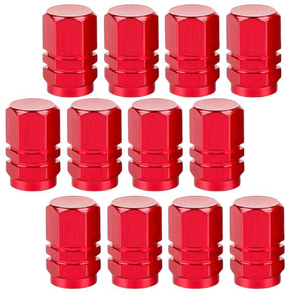 Set 12 Capace Hexagonale pentru Valva Auto, Aliaj Aluminiu, Lungime 1.8 cm, Rosu