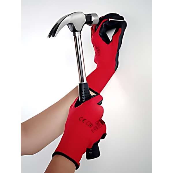 Set 2 Manusi Mercaton cu Palme Acoperite din Latex Calibru 13, Respirabile, Rosu cu Negru, Marimea 9, L