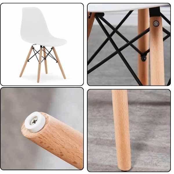 Set 2 Scaune Acerenza, Stil Scandinav cu Picioare din Lemn de Fag, Cadru Metalic, Sezut PP, Maxim 100 Kg, 40 x 50 x 77 cm, Alb