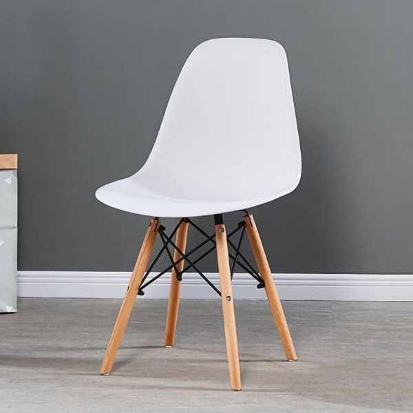 Set 2 Scaune Acerenza, Stil Scandinav cu Picioare din Lemn de Fag, Cadru Metalic, Sezut PP, Maxim 100 Kg, 40 x 50 x 77 cm, Alb