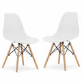 Set 2 Scaune Acerenza, Stil Scandinav cu Picioare din Lemn de Fag, Cadru Metalic, Sezut PP, Maxim 100 Kg, 40 x 50 x 77 cm, Alb