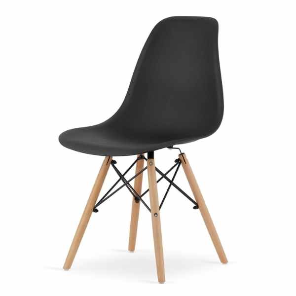 Scaun Acerenza, Stil Scandinav cu Picioare din Lemn de Fag, Cadru Metalic, Sezut PP, Maxim 100 Kg, 40 x 50 x 77 cm, Negru