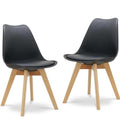 Set 2 Scaune Mercaton Grosseto, Stil Scandinav cu Picioare din Lemn, Sezut din PP si Perna din Piele Ecologica, Maxim 120 Kg, 49 x 45 x 82 cm, Negru