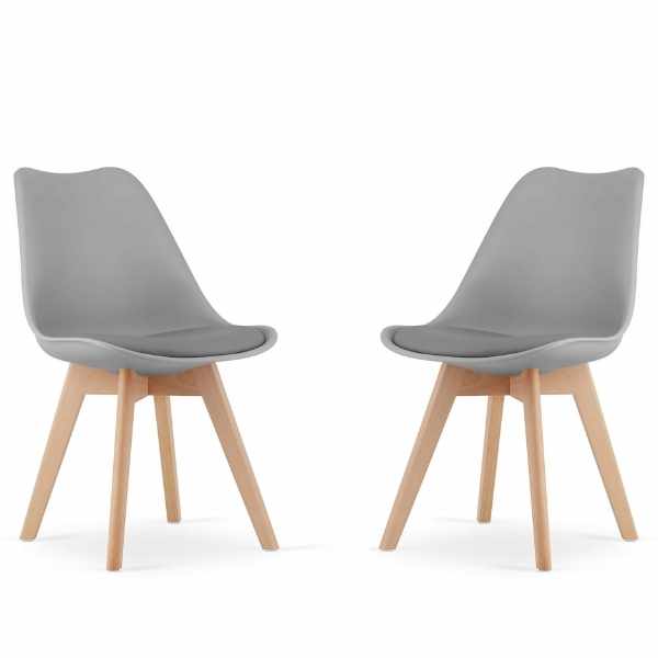 Set 2 Scaune Mercaton Grosseto, Stil Scandinav cu Picioare din Lemn, Sezut din PP si Perna din Piele Ecologica, Maxim 120 Kg, 49 x 45 x 82 cm, Gri Deschis
