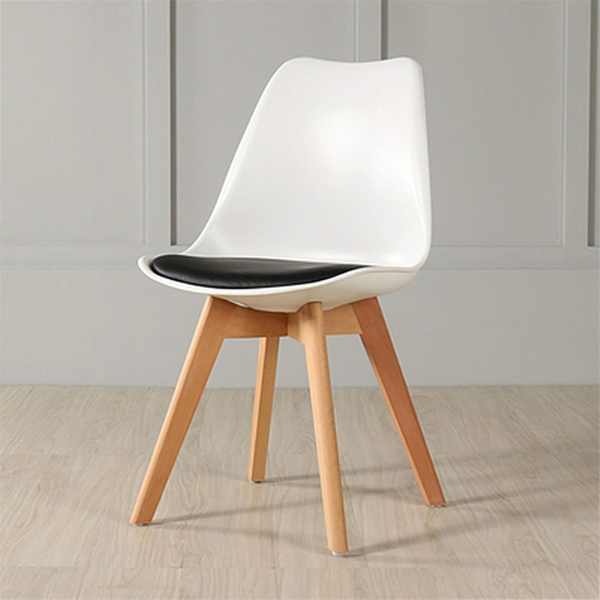 Set 4 Scaune Stil Scandinav, cu Picioare din Lemn de Fag, Sezut din PP si Perna din Piele Ecologica, 49 x 43 x 82 cm, Alb