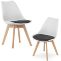 Set 2 Scaune Stil Scandinav, cu Picioare din Lemn de Fag, Sezut din PP si Perna din Piele Ecologica, 49 x 43 x 82 cm, Alb cu Negru