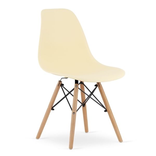 Set 2 Scaune, Stil Scandinav cu Picioare din Lemn de Fag, Sezut PP, 46 x 54 x 81 cm, Crem