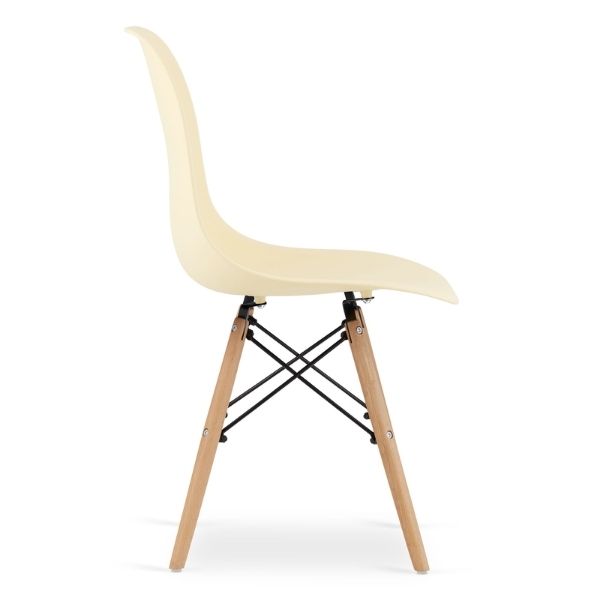 Set 2 Scaune, Stil Scandinav cu Picioare din Lemn de Fag, Sezut PP, 46 x 54 x 81 cm, Crem