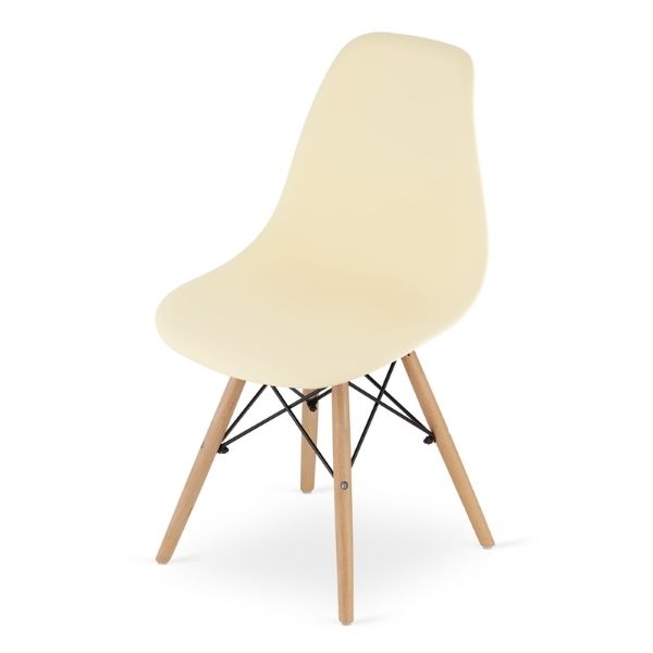 Set 2 Scaune, Stil Scandinav cu Picioare din Lemn de Fag, Sezut PP, 46 x 54 x 81 cm, Crem