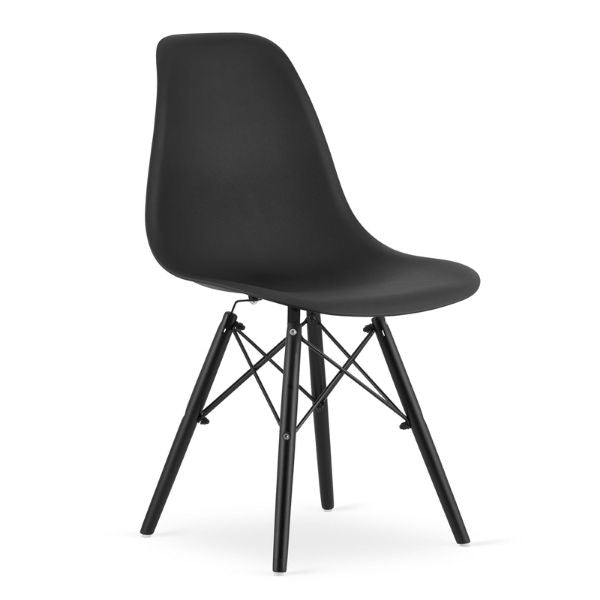 Set 2 Scaune, Stil Scandinav cu Picioare din Lemn de Fag, Sezut PP, 46 x 54 x 81 cm, Negru