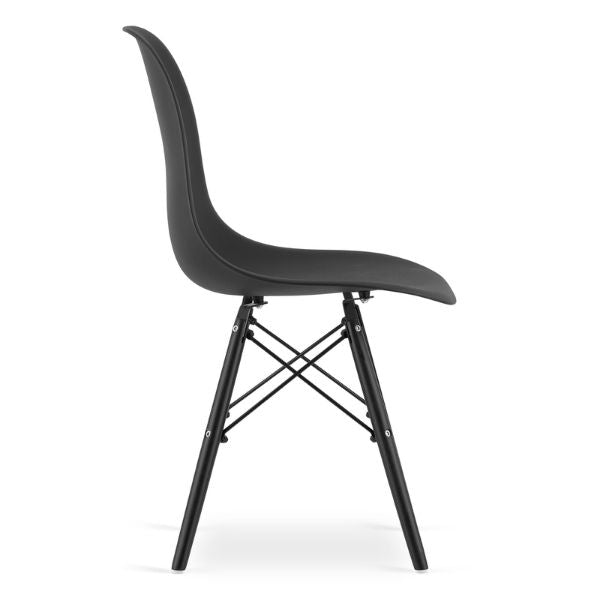 Set 2 Scaune, Stil Scandinav cu Picioare din Lemn de Fag, Sezut PP, 46 x 54 x 81 cm, Negru