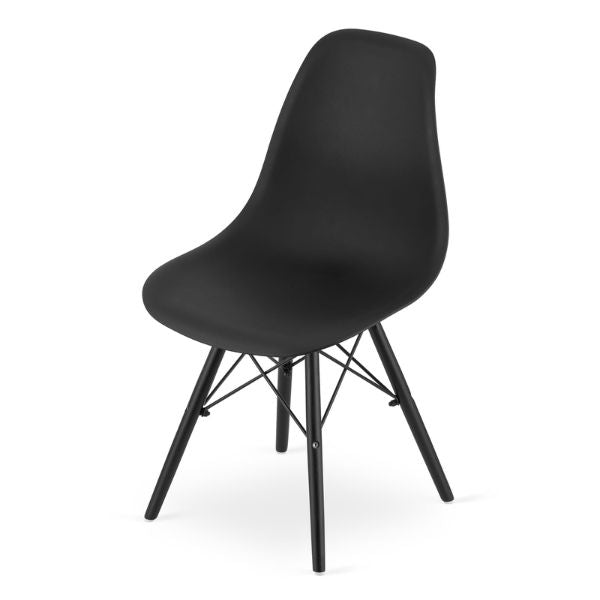 Set 2 Scaune, Stil Scandinav cu Picioare din Lemn de Fag, Sezut PP, 46 x 54 x 81 cm, Negru