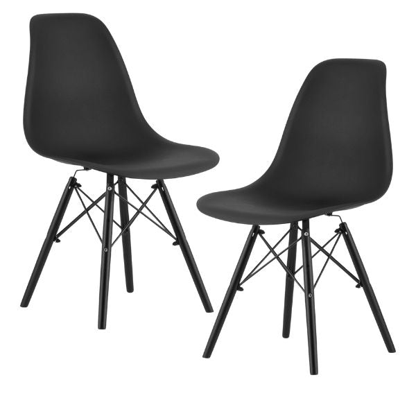 Set 2 Scaune, Stil Scandinav cu Picioare din Lemn de Fag, Sezut PP, 46 x 54 x 81 cm, Negru